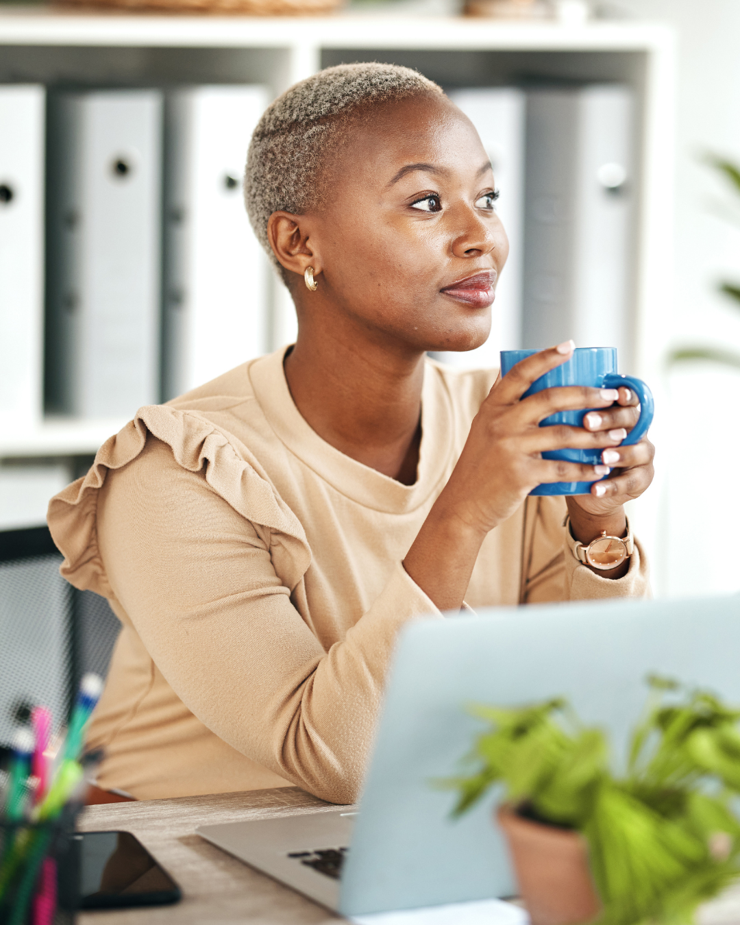 a woman contemplating starting life transitions counseling