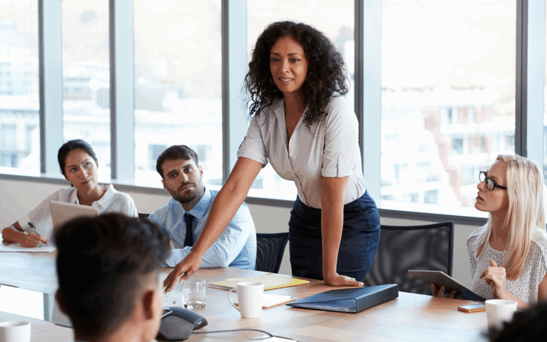 a woman of color discussing women in leadership roles